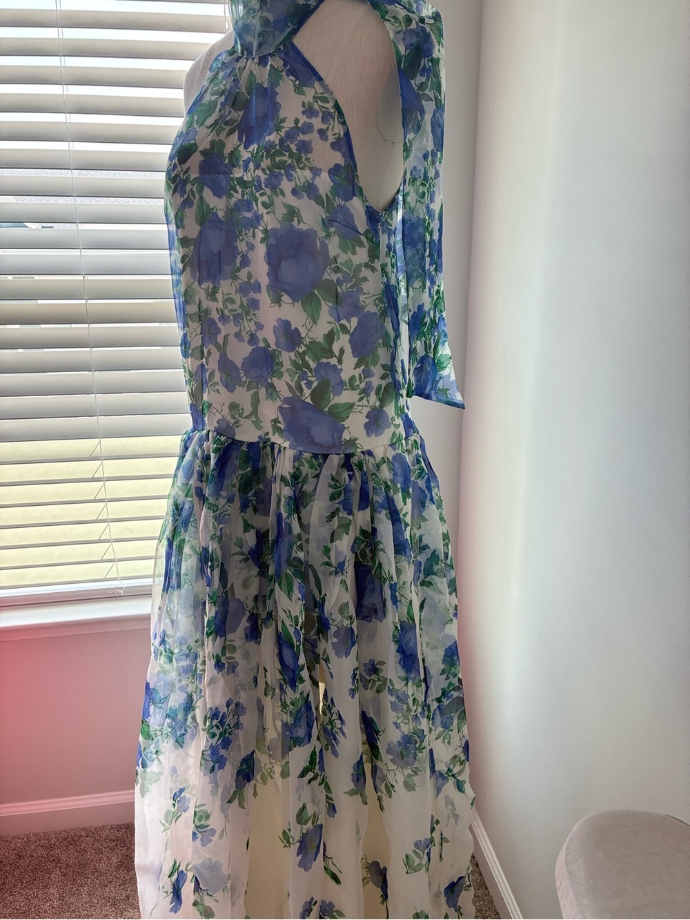 NWT BHLDN Anthropologie Kendall High Neck Scarf Floral Organza Maxi Dress - Picture 7 of 17